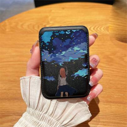 1pc Hand-Painted Blue Sky Pattern Black/White/Silver/Brown/Pink PU Leather Wallet Card Holder Magnetic Phone Case Compatible With IPhone 17/16/15/14/13/12/11, Magnetic Wallet Card Holder Phone Accessory Compatible With Android And Most Smartphone,Gifts For Mother, Family, Friends, Kids, Birthday, Holiday Case Accessories Phone Case Magnets