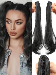 合成假发女式爪夹大波浪片可绑高绑带式低马尾辫发自然发片适合女性日常派对 - 彩色 - 查看 12