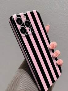1pc Minimalist Striped Pattern Perforated Glossy Film Phone Case, Compatible With IPhone 11/12/13/14/15/16 Pro Max,International Version, Not The Domestic Version - Multicolor - View 3