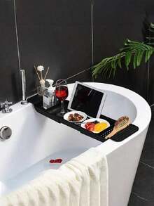 浴缸托盘可扩展伸缩浴室收纳架多功能浴缸架家用沥水架酒架适用于蜡烛毛巾书籍酒手机淋浴、浴室配件、房间装饰