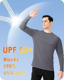 Boladeci Men's UPF 50 Sun Protection UV SPF Shirts Long Sleeve Lightweight Quick Dry Swim T-Shirts Rash Guard - 湖藍色 - 查看 8