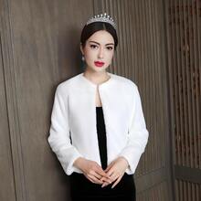 1 قطعة شال عروس متعدد الاستخدامات، جاكيت أبيض طويل الأكمام دافئ للعرائس والوصيفات وكبار الحجم، ملابس خارجية سميكة دافئة - أبيض - مشاهدة 5