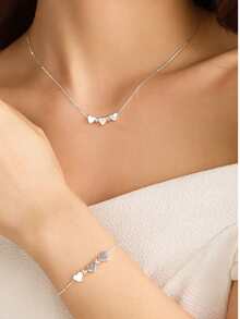 KIT 2 Necklace And Bracelet With Pierced Heart Plated In 925 Silver - Bạc - Xem 2