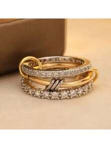1pc Charm Elegant Gold Stackable Rings For Women, 18k Gold Plated Cubic Zirconia Rings, Silver Gold Multi Ring Mixed Metals Stack Rings Set