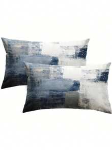 2个12英寸x20英寸枕套，现代家居装饰艺术风格，适用于卧室和客厅，蓝白双面设计，不含枕芯 - 藍白 - 查看 9