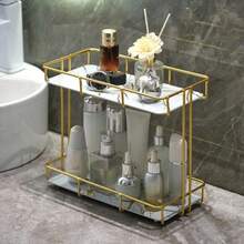 Organizador de tocador, caja de almacenamiento de cosméticos y perfumes para encimera, soporte de exhibición de maquillaje, estantería de baño, 1 nivel/2 niveles, accesorios de baño color dorado - Ver 9