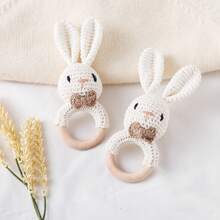 Nordic Style Beige Simple Rabbit Rattle Toy, Baby Easy Grasp Hand Shake Bell, Infant Teething Soothing Grab Training, Crib Hanging Stroller Decor, Newborn Baby Birthday Gift - Multicolor - View 2