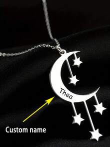1pc Customizable Personalized Creative Moon & Star Necklace, Stainless Steel Necklace, Crescent Pendant Can Be Customized With Name, Women's Necklace, Women's Jewelry, Customized Name Necklace, Charming Necklace, Romantic Anniversary/Birthday/Halloween/Christmas Gift - Multicolor - View 9