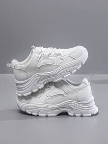 2025年春秋季新款女士厚底运动鞋，百搭休闲简约厚底运动鞋 - 白色 - 查看 4