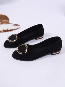 女士平底一脚蹬尖头鞋，新款软底乐福鞋，低跟防滑休闲鞋，时尚水钻轻便纯色透气平底鞋（适合宽脚，建议订购大一码） - 黑色 - 查看 3