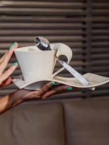 1件套创意欧式咖啡杯碟套装陶瓷意式浓缩咖啡杯情侣早餐杯牛奶杯拿铁艺术杯甜品盘适用于餐厅客厅咖啡厅甜品店 - 白色 - 查看 6