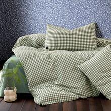 Vclife Vintage Floral Comforter Set Four Sizes, All Seasons Muslin Cotton Bedding Set, 3 Pieces Farmhouse Shabby Chic Jacquard Floral Comforter Set Perfect For Women And Men - Bộ chăn ga gối đệm Fat Quilt - Xanh cỏ kẻ caro nhỏ - Xem 9