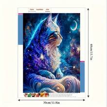 1 قطعة طقم الرسم بالألماس القطة النجمية السحرية - فسيفساء 5D مع قطة زرقاء لامعة وخلفية كونية، 40x40 سم، مثالي لديكور المنزل، فن الديكور المنزلي | تصميم ليلة نجمية | ديكور القطط