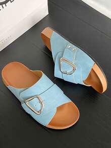 Women's Casual Slip-On Sandals With A Single Button, Soft Cork Sole, Retro Open-Toe Breathable Slippers, Comfortable, Slip-Resistant, Durable Slippers, Lightweight And Versatile Women's Sandals.