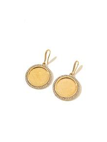 1 Cặp bông tai mặt dây chuyền hình đồng xu mạ vàng pha lê hợp kim đồng thanh lịch, thích hợp làm trang phục hàng ngày và quà tặng ngày lễ cho phụ nữ - Vàng - Xem 4