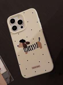 GUCADI 1 件复古 Ins 波尔卡圆点和黑色条纹腊肠犬防摔柔软触感手机壳适用于 16、16 Plus、16 Pro、16 Pro Max，秋冬防水防震防刮