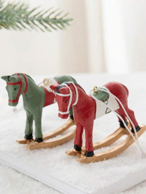 Ornament de Crăciun 3D cu căluț balansoar, decor de brad de Crăciun în stil american vintage