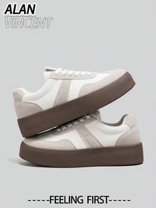 Alan Vincent 2025新款米白色女式休闲鞋，厚底运动鞋，女士日常百搭乐福鞋，舒适时尚，德军训练鞋 - 米色 - 查看 2