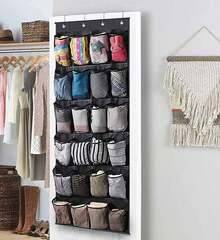 Zapatero sobre La Puerta con 24 Grandes Bolsillos De Malla, Zapatero Colgante, Adecuado para Guardar Zapatos, Accesorios, Juguetes, Artículos De Tocador, Artículos De Lavandería(Negro-24) - Blanco-35 - Ver 7