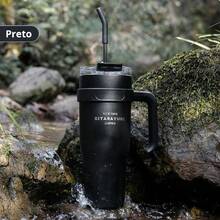 40OZ/1200ML SITARAYURI Double Wall  Bottle For Father's Day, With Handle And Straw, Large Capacity Portable Cup For Hot And Cold Dual Use, 1200ml Steel  Bottle, Suitable For Hot Or Cold Drinks, Suitable For Camping, Outdoor Activities, Driving, Sports, Fitness And Holiday Gifts. - 優質款黑色 - 查看 10