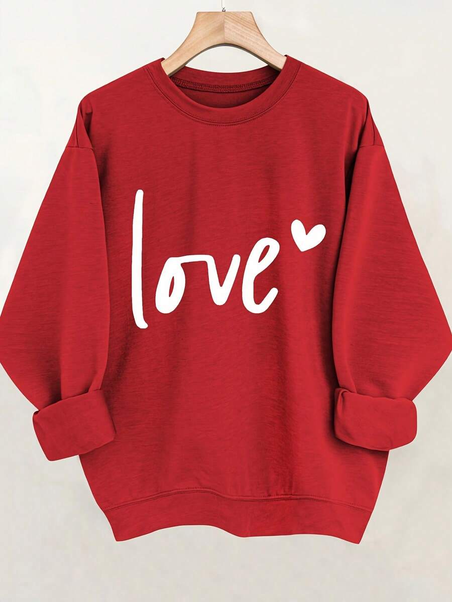 Valentine's Day Printed Sweatshirt, Women's Wear, -New Autumn/Winter Collection: Unisex Relaxed Fit Long-Sleeve Crew Neck Sweatshirt - 紅色 - 查看 1