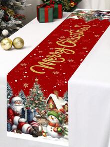1pc Rustic Christmas Table Runner 35x180cm Santa Claus&Snowman Pattern Polyester Table Cover For Indoor/Outdoor Christmas Parties Supplies, Events, Festive Kitchen Dining Room Table Decorations Merry Christmas Decor 2025 Farmhouse Home Decor - Multicolor - View 12