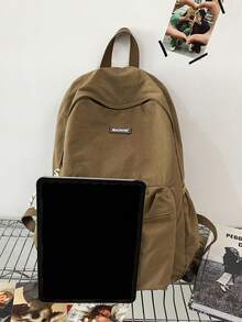 peach tree 1个纯色尼龙防水拉链简约背包，适合春夏使用，可折叠旅行背包，休闲日用背包，简约字母印花手提单肩包，笔记本电脑包，休闲背包，大学生旅行背包，功能齐全的大容量多口袋便携式假日旅行必备运动健身学校商务尼龙包旅行包防水背包，适合学生和大学生使用