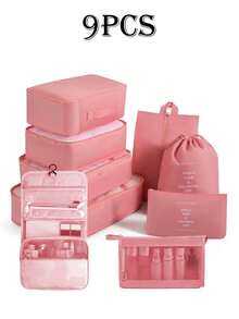 9 حقيبة تخزين للسفر مزينة بشعارات، حقيبة تخزين ملابس من البوليستر الحديثة للسفر والأنشطة الخارجية