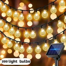 1 pieza Luces de cadena de cristal solares LED de 200/100/20, luces solares para exteriores, alimentadas por energía solar, 8 modos de iluminación, adecuadas para patio, balcón, jardín, valla, Navidad, decoración solar para el patio