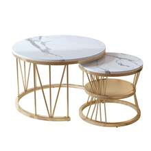 Couchtisch-Set mit 2 Stück, 70 x 45 cm, 45 x 40 cm, runder Tisch, seitlich am Sofa eingelassener runder Couchtisch, Weihnachts-Wohnzimmertisch, MDF-Tischplatte und Metallbeinrahmen - Gold - Übersicht 12