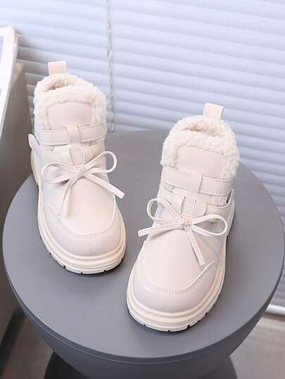 Girls' Leather Boots, Warm Thermal Lining, Thick Sole, British Style Boots, Suitable For Winter