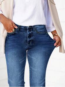 Mid Rise Flared Jeans For Women, Slimming Bootcut Pants With Pockets, Comfort Stretch Denim Trousers Vintage Style - 深色水洗藍 - 查看 5