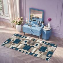 Machine Washable Runner Rugs Non Slip Non Shedding Carpet Area Rugs With TPR Rubber Backing, Low Pile Rugs For Indoor Bedroom Bathroom Living Room Aisle Hallway Balcony Entryway,Foldable Washable Non-Shedding Rug,Influencer Carpet - 藍色 - 查看 14