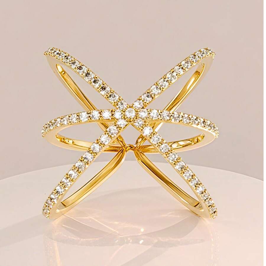 1 chiếc nhẫn thánh giá nhiều lớp thanh lịch dành cho nữ, tông màu vàng, hoàn hảo cho cô dâu, đính hôn, cầu hôn (không có hộp) - Vàng - Xem 1