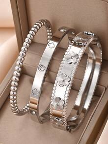 4pcs/3pcs/1pc 18K Gold Stainless Steel Bracelet, Luxurious & Elegant Jewelry, European & American Style, Suitable For Women, Festivals, Parties, Street Style, Banquets, Music Festivals, Gifts, Summer Beach Parties