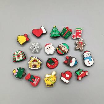 Set di 19 pezzi a tema natalizio, comprendente fori per scarpe, fibbie per scarpe, regali di Natale, regali di Babbo Natale, fiori per scarpe. Adatto per bambini, donne e uomini.