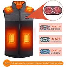 Chaleco calefactado para hombres y mujeres, chaleco calefactado con doble interruptor y 9 zonas de calefacción para hombres (no incluye batería) - Negro - Ver 2