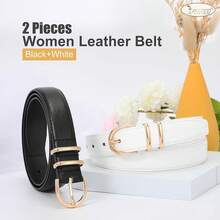 2-Pack Women's Leather Belts For Jeans And Dresses Plus Size - D-黑+白 - 查看 2
