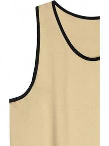 playera de tirantes para hombre, básica, casual, deportiva, para entrenamiento, gimnasio - Crema de encuadernación en contraste/negro - Ver 3