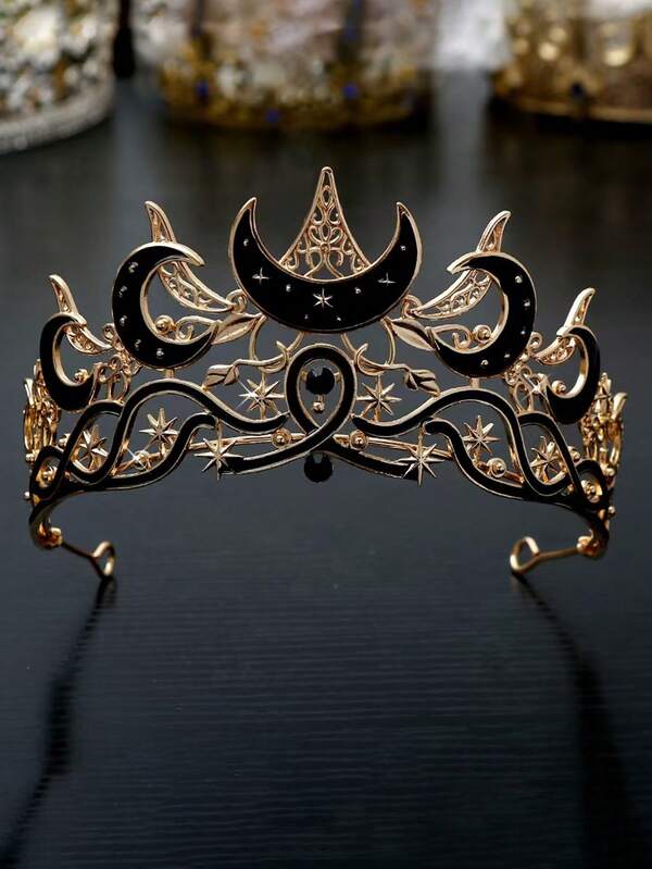 1pc Halloween Dark Moon Crown Headband Decor, Rhinestone Hair Hoop For Masquerade Party Costume