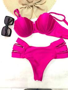 Simple Elegant Cute Fabric Cup Detail Holiday Beach - Hot Pink - View 4