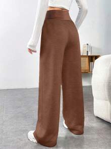 Girl's All-Match Gray Casual Sweatpants, Loose Fit Straight Leg Trousers - Brown - View 3