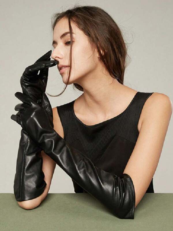 1 Pair Sexy Patent Leather Long Gloves, Cosplay Tight Fit Gloves, Suitable For Pole Dancing, European And American Style