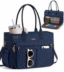  Teacher Tote Bag 15.6 Inch Laptop Bag For Women Work Bag Laptop Tote Nurse Bag Professional Computer Messenger Bag, Laptop Briefcase For Office, College, Nursing, Large Utility Tote Messenger Shoulder Bag, Best Teachers Day Gift ﻿ - 藏蓝色 - 查看 1