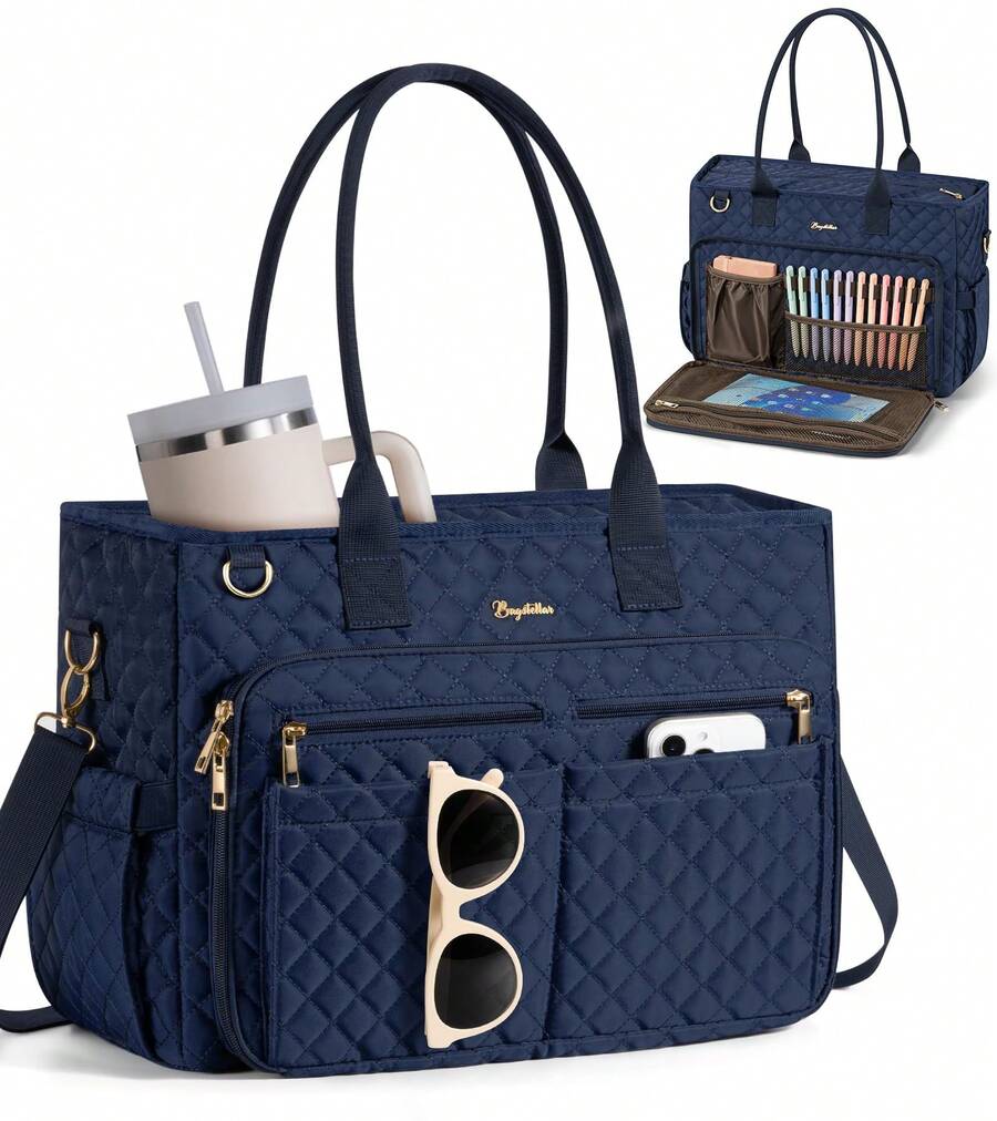  Teacher Tote Bag 15.6 Inch Laptop Bag For Women Work Bag Laptop Tote Nurse Bag Professional Computer Messenger Bag, Laptop Briefcase For Office, College, Nursing, Large Utility Tote Messenger Shoulder Bag, Best Teachers Day Gift ﻿ - 藏蓝色 - 查看 1