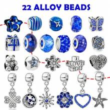 Adventskalender 2025 für Damen – blauer Schmuckset, Weihnachts-Countdown – inklusive blauer Schneeflocken-Charm-Perlen aus Metall, DIY-Halskette, Armband, Schmuckherstellungsset, Überraschungsgeschenk - Verschiedenfarbig - Übersicht 2