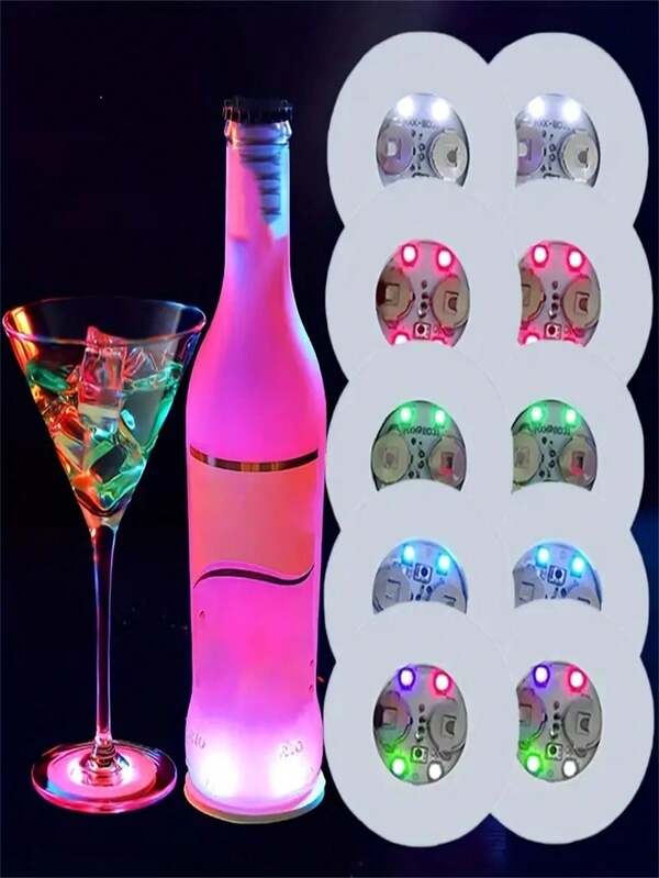 5 piezas/10 piezas Posavasos luminosos, posavasos redondos aislantes del calor, posavasos para ambiente de bar, posavasos de silicona con brillo automático para decoración del hogar y fiestas, decoración navideña