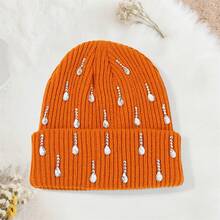 Knit Rhinestone Embellished Hat For Women, Winter Warm Beanies Cap For Outdoor Shopping, Dating, Ski - 橘色 - 查看 3