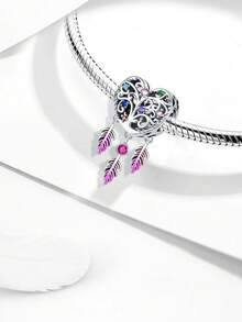 1pc 925 Sterling Silver Colorful Heart Shaped Pendant, Suitable For Women Bracelet, Bangle DIY Jewelry Making And Daily Outfit Matching, An Ideal Accessory For Girls