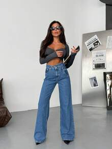 SQUALO Women's Blue Washed, Ripped, And Distressed Effect Jeans Street Style - Blue - View 7